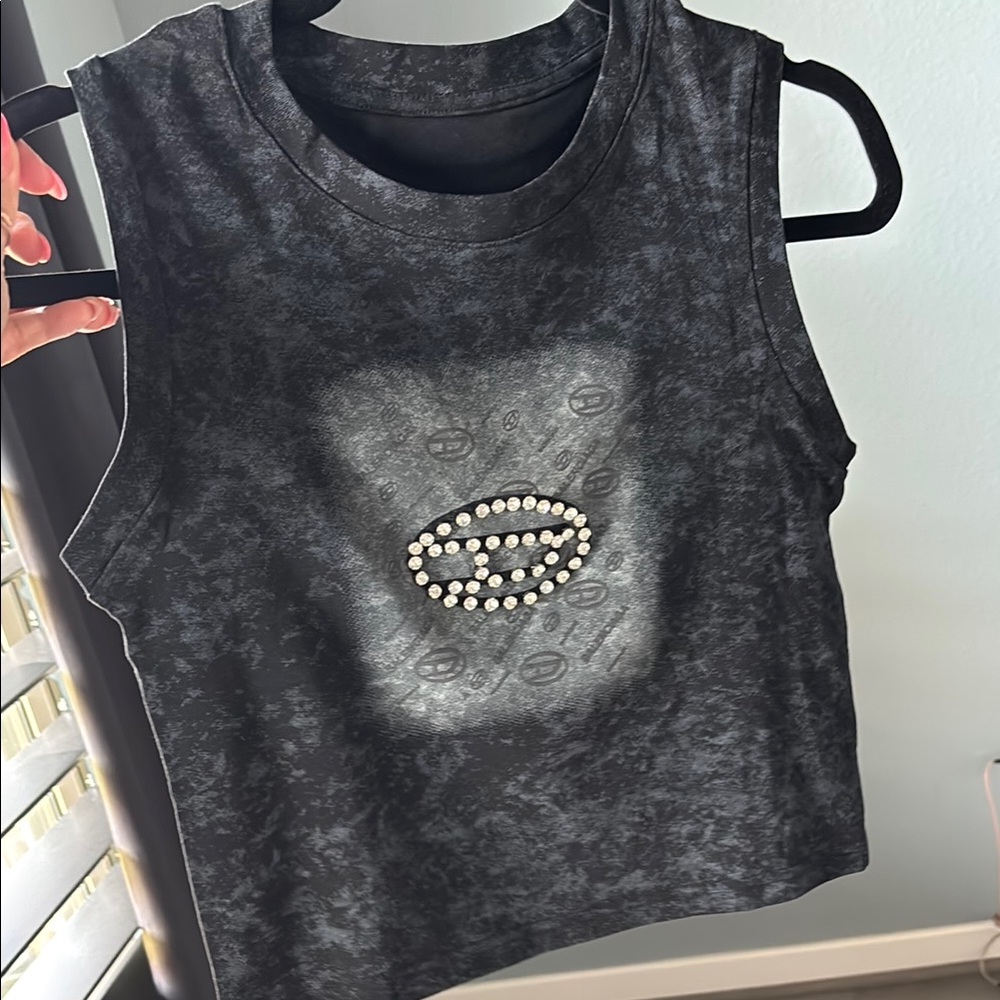 Black Embellished Sleeveless Muscle Tee